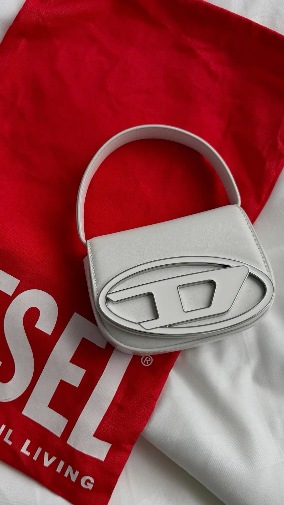 DIESEL 1DR LEATHER SHOULDER BAG | White